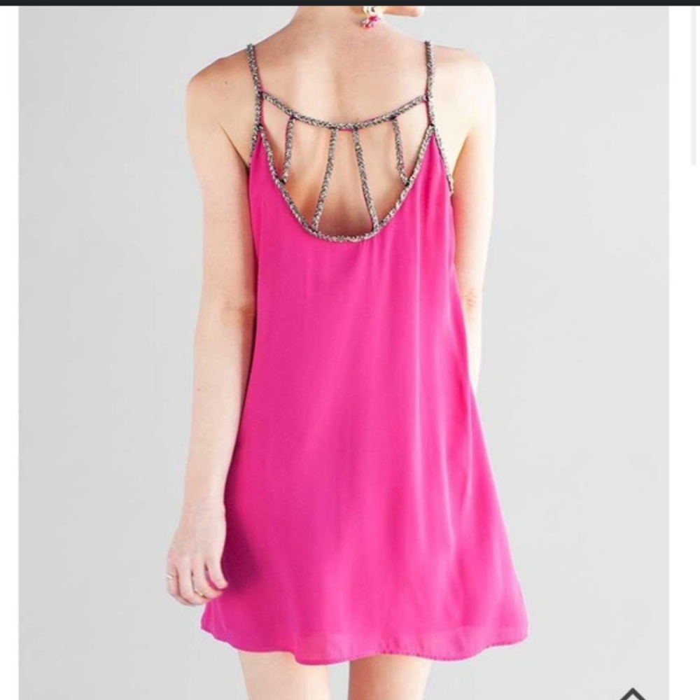 Pink flowy dress with beaded straps by Annabella